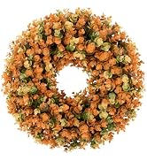 U'Artlines Fall Wreath for Front Door, 20 Inch Large Autumn Eucalyptus Wreath with Orange Green L...
