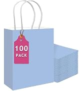 qiqee 100PCS Gift Bag with Handles Bulk Light Blue Paper Bags Multiple Uses (13''x5 x10 inch Larg...