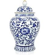Goaste Blue and White Ginger Jar with Lid, 7.2 Inch Chinoiserie Porcelain Ginger Jars Airtight, D...