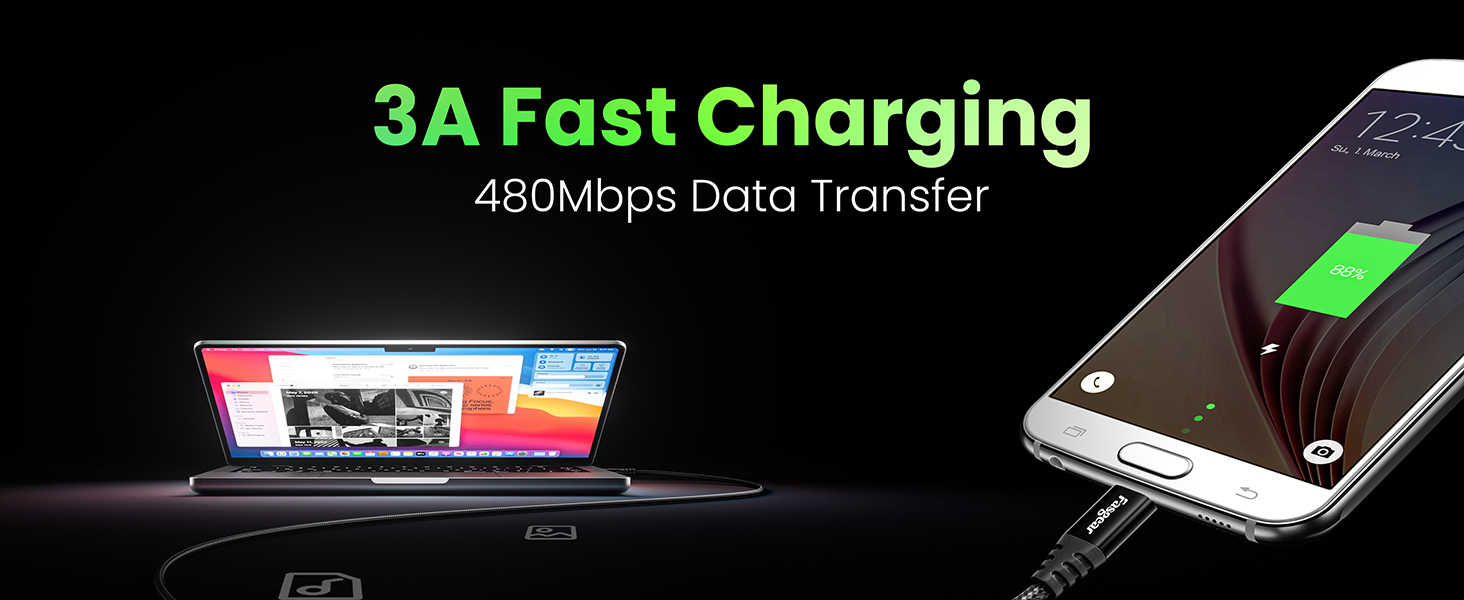 fast charging micro usb c cable usb 2.0 data transfer cable 480mbps micro usb charging cable braided