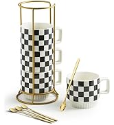 Miamolo Stackable Coffee Mug Set of 4 with Rack 11 oz Tea Cup Set with Little Spoon for Coffee Te...