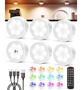 Tedmos Radar Motion Sensor Puck Lights Rechargeable, Wireless RGB Under Cabinet Lighting with Rem...