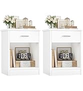 FOTOSOK Nightstand, Set of 2, 2 Tier Nightstand with Drawer and Storage Shelf, Bedside Table End ...