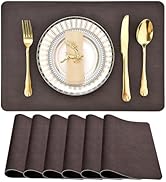 SLKQG Set of 6 Faux Leather Placemats - Waterproof, Wipeable, Heat Resistant - Anti-Stain, Spill-...