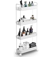 SOLEJAZZ Slim Storage Cart, 4 Tier Bathroom Organizer Mobile Shelving Unit, Rolling Utility Cart ...