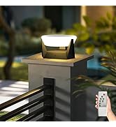 Solar Post Lights with Remote Control, Modern Pillar Light Dusk to Dawn IP54 Waterproof Solar Pos...