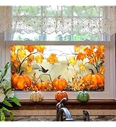 HOMETITUTE Fall Pumpkin Stained Glass Window Privacy Film 39.3x17.7 Inch | Decorative Cover Non-A...