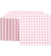 FLOWERCAT 100-Count 2-Ply Pink Paper Cocktail Napkins Checkered - Pink Cocktail Napkins Disposabl...