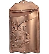 Red Co. 11.25” x 16” Large Decorative Vintage Post Embossed Metal Wall-Mounted Mailbox, Aged Copper