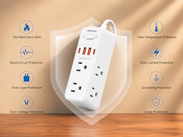 Multiple Safety Protection 2 prong power strip
