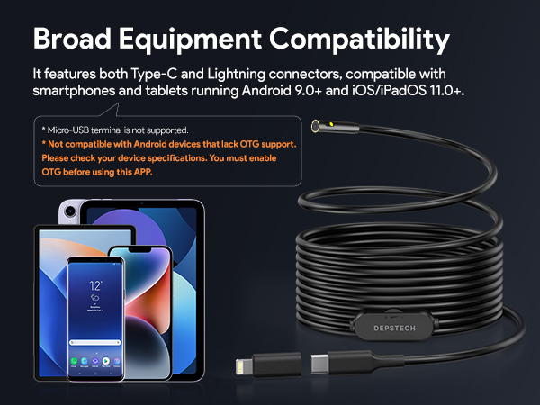 DEPSTECH Endoscope Camera with Ligh Dual Lens Inspection Borescope for iPhone & Android