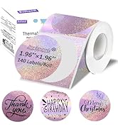 Joatuxul 2" Circle Holographic Thermal Label Stickers Purple, Round Printable Rainbow Glitter The...