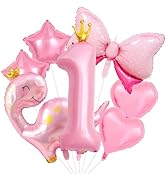40 Inch 1 Balloon Number, Cute Crown Dinosaur Balloons, Star Bow Heart Balloons, Pastel Pink dino...