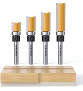 REKCKRUL 4Pcs Pattern Flush Trim Router Bits Set, 1/4 Inch Shank Bottom Bearing, Carbide Tipped W...