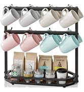 Ronjnndc Coffee Mug Holder with Movable Hooks,16 Capacity Coffee Cup Holder for Countertop, Metal...