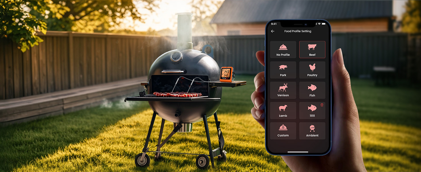 Bluetooth Meat Thermometer for Cooking Smoker Thermometer for Chicken Steaks Poultry