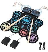 Marrilley Electric Drum Set, 9 Pads Kids Drum Set, Roll-up Practice Drum Pad with Headphone, MIDI...
