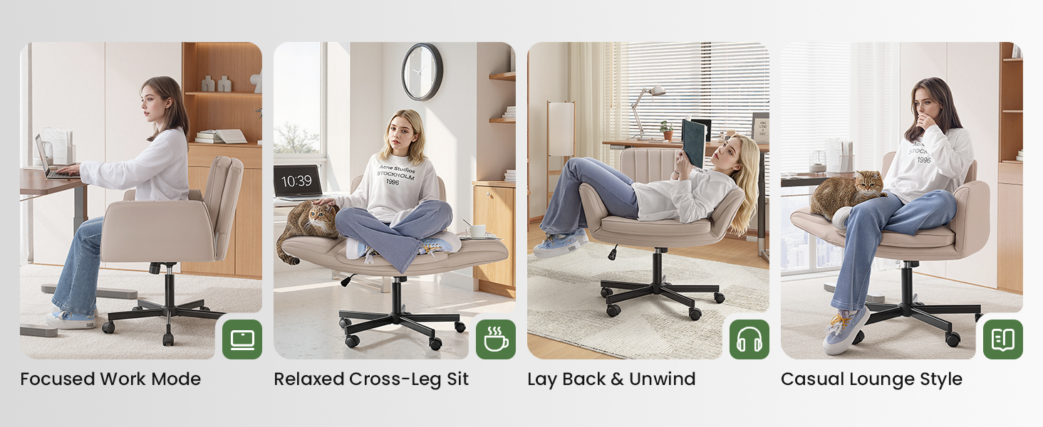 Criss Cross Chair with Wheels & Armrests, Criss Cross Office Swivel Chair, PU Leather Vanity Chair