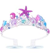 BAHABY Mermaid Crown for Girls Little Mermaid Birthday Decorations Seashell Mermaid Tail Tiaras f...