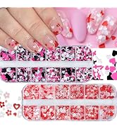 2 Box Pink Nail Art Glitter Valentine's Day Nail Sequins Flakes with Heart Star Design Manicure F...