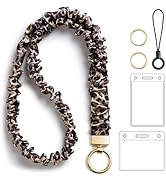 Stretchy Scrunchie Lanyard with ID Badges Holder, Retractable Keychain Holder for Women Teacher, ...