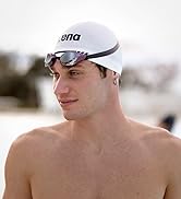 closeup of athlete smiling, wearing arena 3D Soft USA swim cap arena and swim goggles