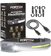 FORTEM Headlamp Rechargeable 1-Pack, 230° Wide Beam LED Head Lamp w/Motion Sensor, 6 Modes for Me...