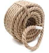 Natural Jute Rope – 9/16 Inch (14mm) x 50 FT, Thick Twist Rope for Porch Swing, Railing, Landscap...