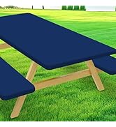 Moosfor Picnic Table Cover with Bench Covers, Elastic Fitted Spandex Tablecloths for 6 Foot Recta...