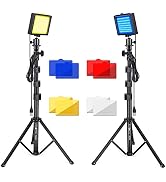 PHOPIK Dimmable 5600K LED Video Light with Adjustable Tripod Stand & Color Filters, 2-Pack Contin...