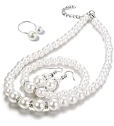 Tatibana 4 Pcs Pearl Jewelry Set 1920s Costume Jewelry Necklaces Pearl Hoop Earring Bracelet Ring...