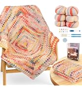 Coopay Crochet Kit for Beginners, Ombre Granny Square Blanket Kit, Sunrise | Gradient Crochet Sta...