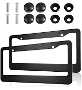 YSFER 2 PCS License Plate Frames, 2 Holes Aluminum Car Tag Holder with Screws Washers Caps, Unive...