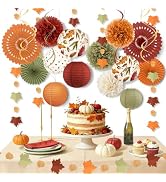 Fall Wedding Decorations, 20 PCS Tissue Pom Poms Paper Fans Lanterns, Maple Leaf Garland, Hanging...