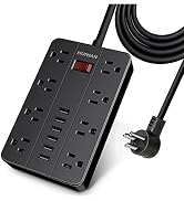 Power Strip with 6 USB,HUNIAN 5 Ft Extension Cord Flat Plug with 8 Widely Spaced Outlets Overload...