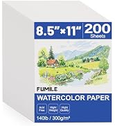 200 Sheets 8.5x11 Inch Watercolor Paper Bulk, 140lb /300GSM White Cold Press Water Color Paper fo...
