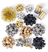 WRAPAHOLIC 14 Pcs Gift Bows Assortment - 10 Multi Colored Assorted Size Gift Bows(Black, Gold, Si...