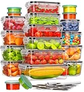 40 Piece Food Storage Containers with Lids(20 Containers & 20 Lids), Plastic Food Containers with...
