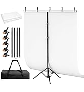 Qoolfoto White Backdrop Stand Kit 5x6.5ft with T-Shaped Stand, White Screen Background with Rever...