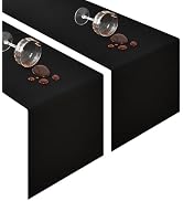 Wolkemer 2 Pack Farmhouse Black Table Runners 48 Inches Water Resistant | Faux Linen Wipeable 13x...