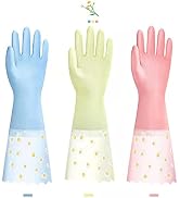 KAQ Dishwashing Cleaning Gloves 3 Pairs - Reusable Rubber Gloves Non-Slip Laundry Kitchen Gardeni...
