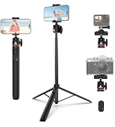 Ailight 60" Extendable Travel Tripod & Selfie Stick with Cold Shoe & Wireless Remote, 360° Ball H...