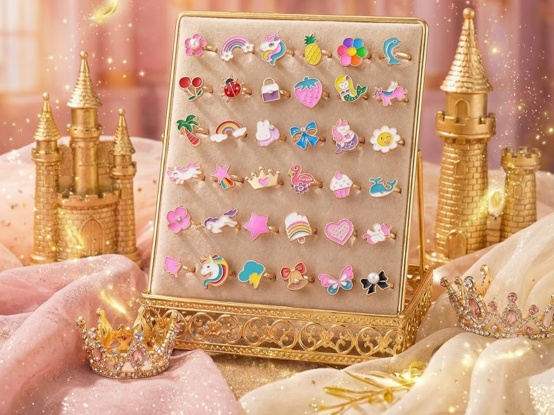 PASEMM 36pcs Little Girl Jewel Rings