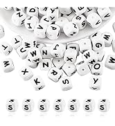 BEEFLYING 20 Pcs White Cube Letter S Silicone Beads 12x12x12mm Square Dice Alphabet Beads with 2m...