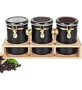 Yangbaga 304 Stainless Steel Coffee Containers with Shelf,3 x 66 oz Coffee Bean Storage with Gold...