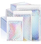 ZAVOOS 50 Pieces Metallic Bubble Mailers, Self-Seal Poly Padded Envelopes, Waterproof Holographic...