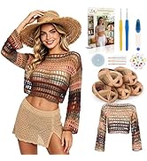 Aeelike Beginner Crochet Kit for Adults, Crochets Set w Ombre Cotton Yarn & Step-by-Step Video Tu...