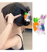 Bunny Hair Claw Clips Pink White Rabbit Small Hair Clips for Thin Hair, Acrylic Hair Jaw Clamp Ca...