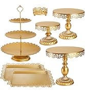 Hacaroa Set of 7 Gold Cake Stand, Metal Dessert Table Display Set Tiered Cupcake Holder, Decorati...