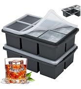 Large Ice Cube Trays for Whiskey, Silicone Ice Cube Tray, with Reinforced Steel Ring Top, Makes 1...